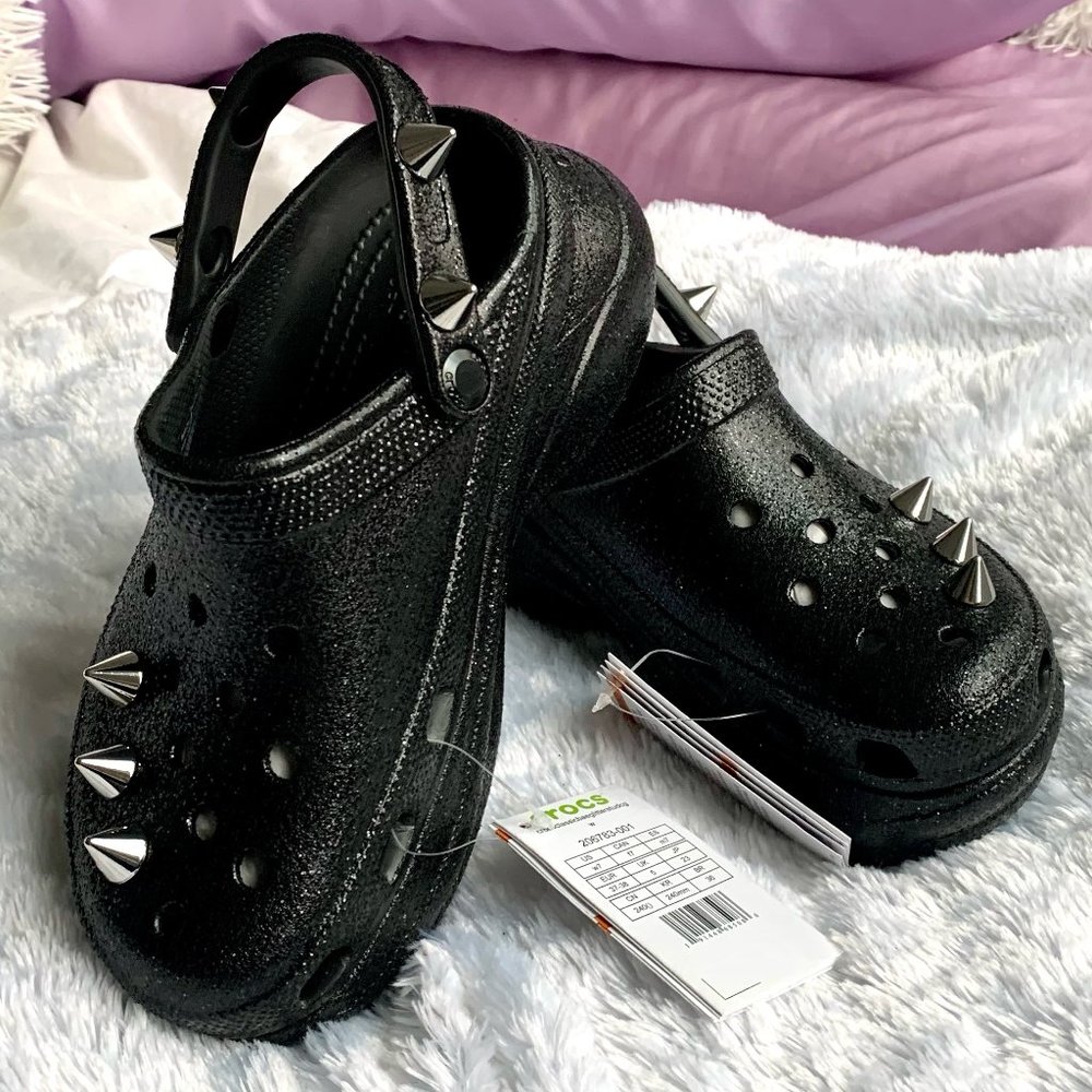 Crocs Classic Bae black glitter studded clog * NWT